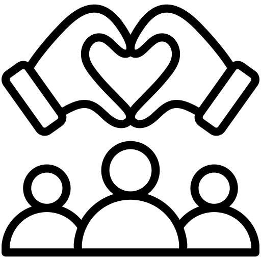 Icon of hands making a heart shape above three people